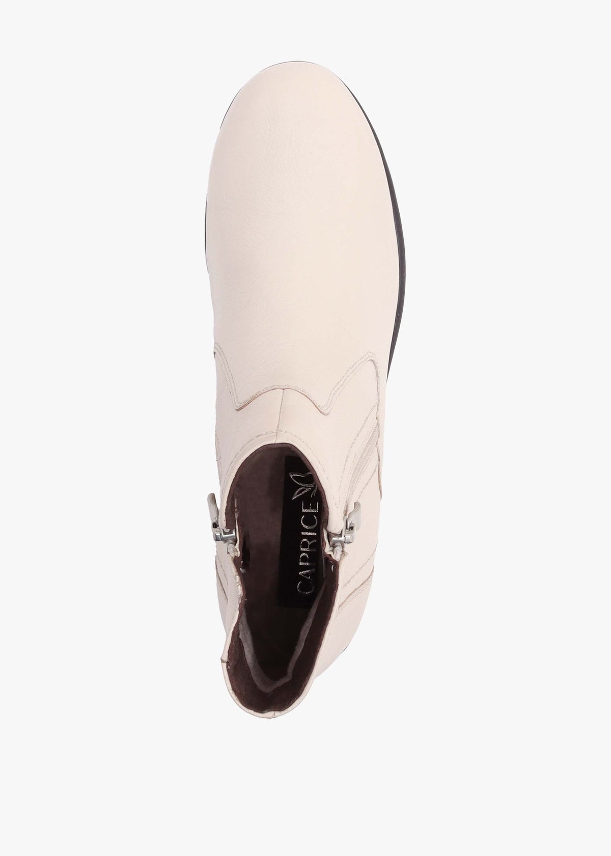 Beige Patent Leather Low Wedge Ankle Boots