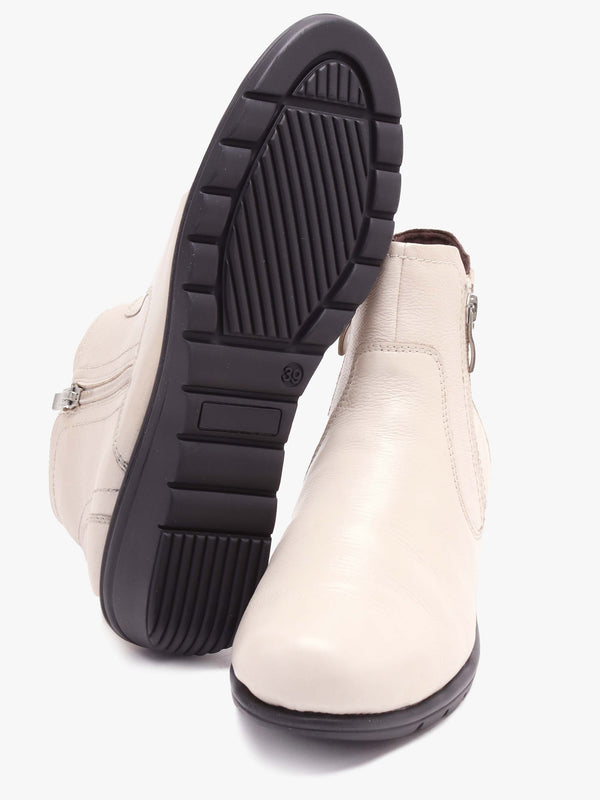 Beige Patent Leather Low Wedge Ankle Boots