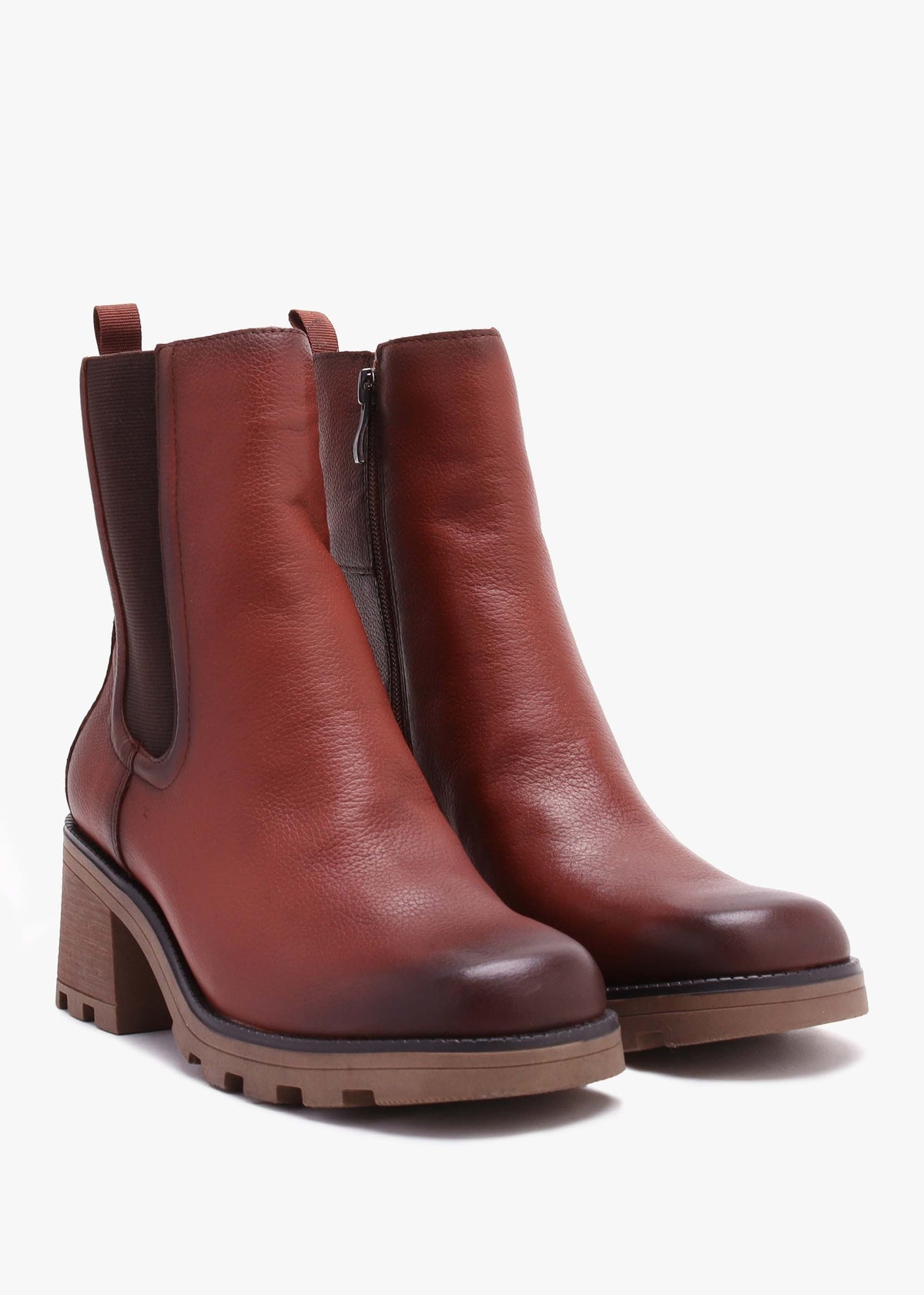 Tan Leather Block Heel Chelsea Boots