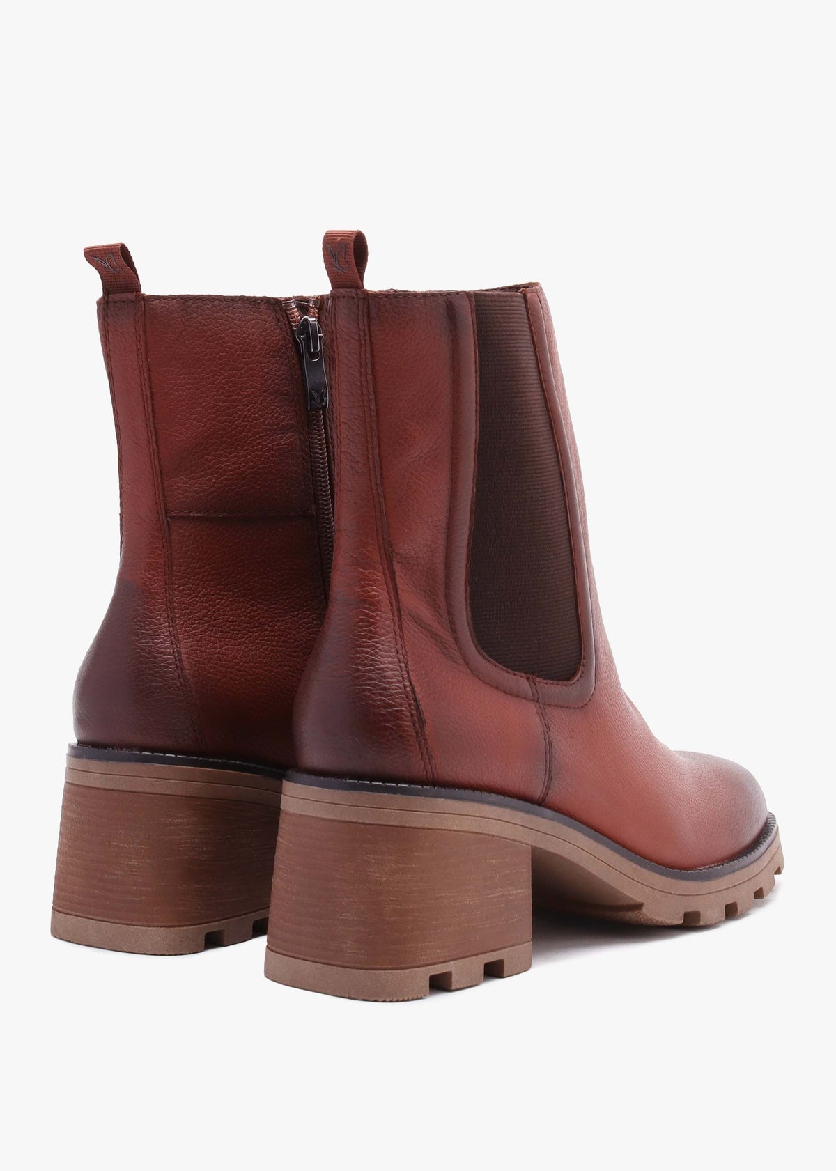 Tan Leather Block Heel Chelsea Boots