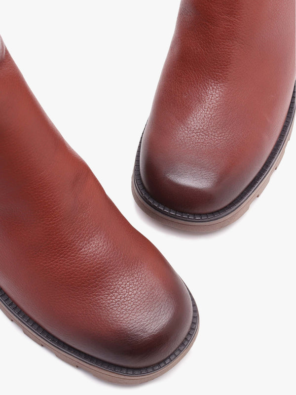Tan Leather Block Heel Chelsea Boots
