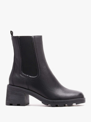 Black Pebbled Leather Block Heel Chelsea Boots