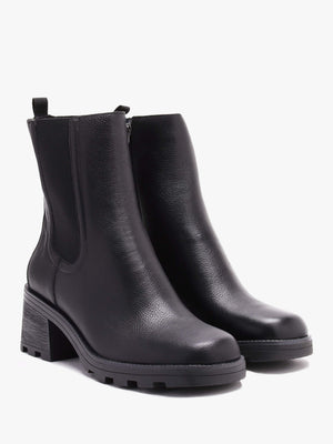 Black Pebbled Leather Block Heel Chelsea Boots