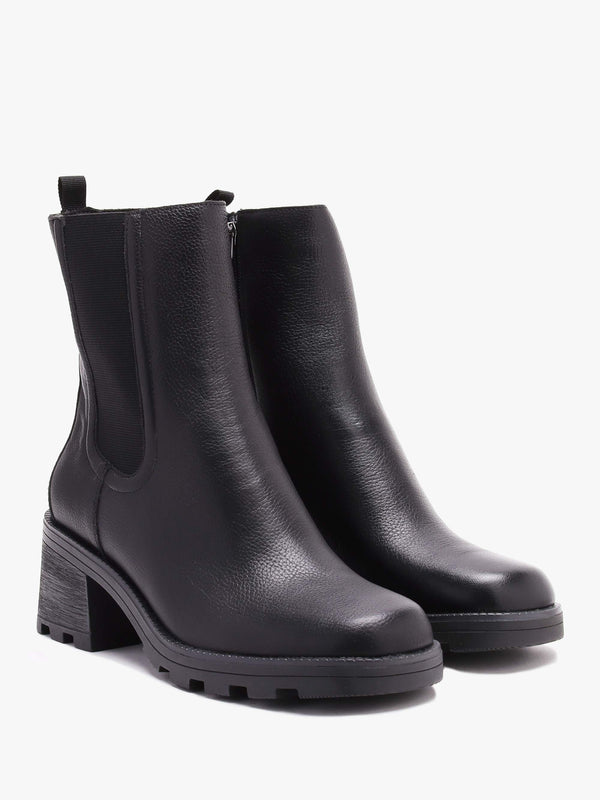 Black Pebbled Leather Block Heel Chelsea Boots