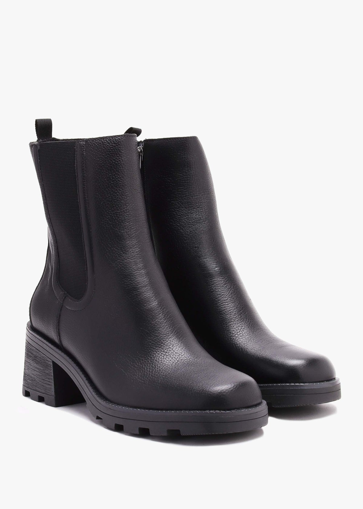 Black Pebbled Leather Block Heel Chelsea Boots