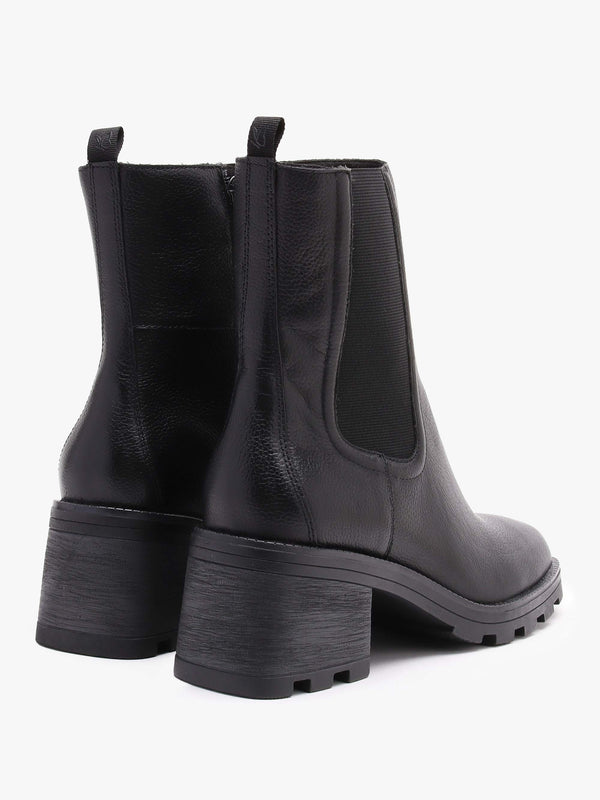 Black Pebbled Leather Block Heel Chelsea Boots