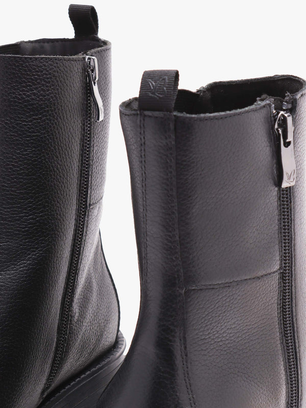 Black Pebbled Leather Block Heel Chelsea Boots