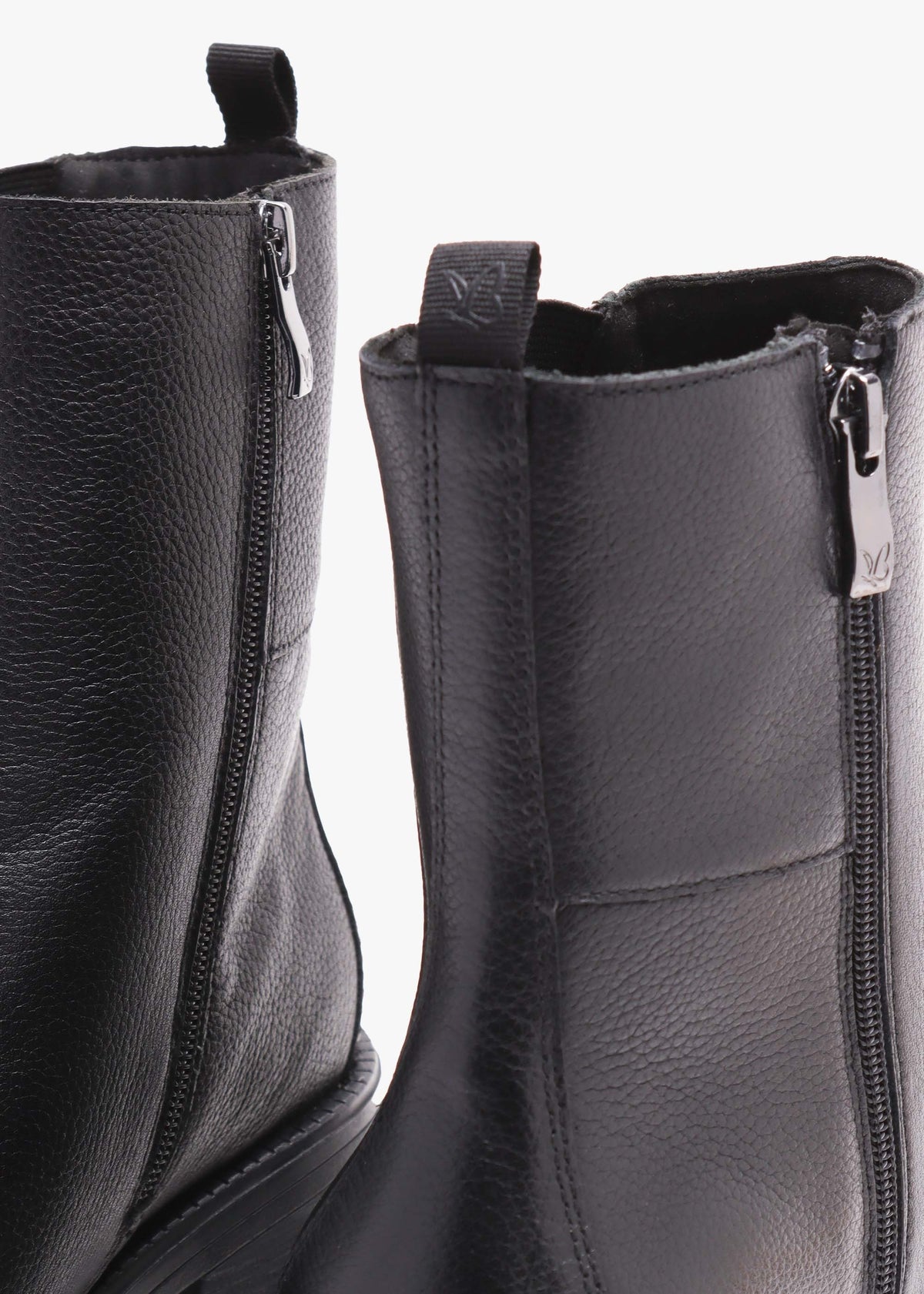 Black Pebbled Leather Block Heel Chelsea Boots