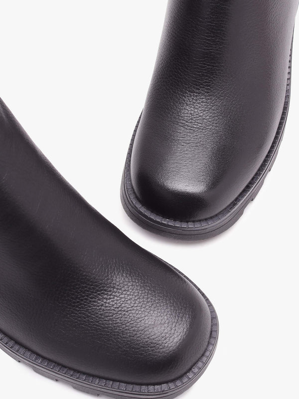 Black Pebbled Leather Block Heel Chelsea Boots