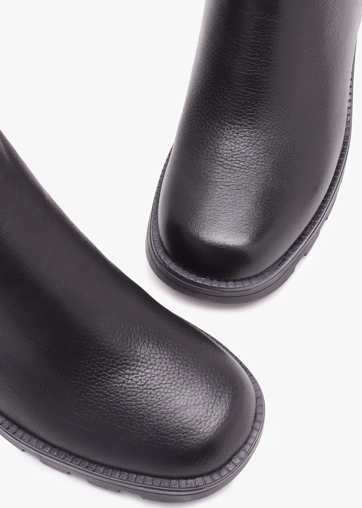 Black Pebbled Leather Block Heel Chelsea Boots
