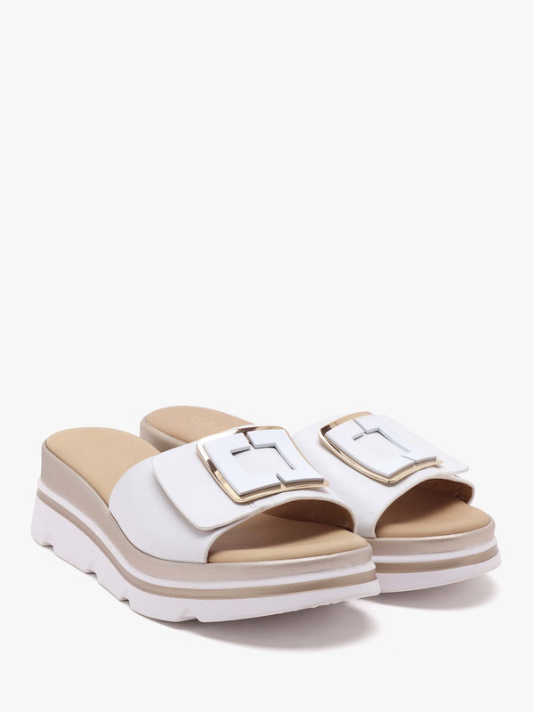 Rebuck White Leather Buckle Detail Mules