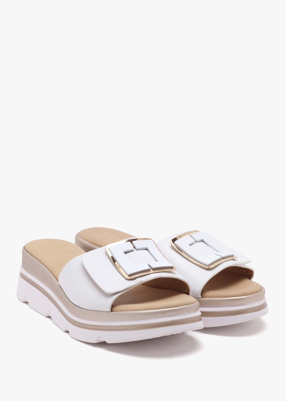 Rebuck White Leather Buckle Detail Mules