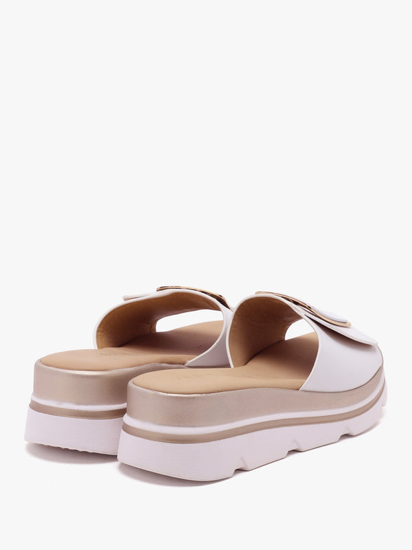 Rebuck White Leather Buckle Detail Mules