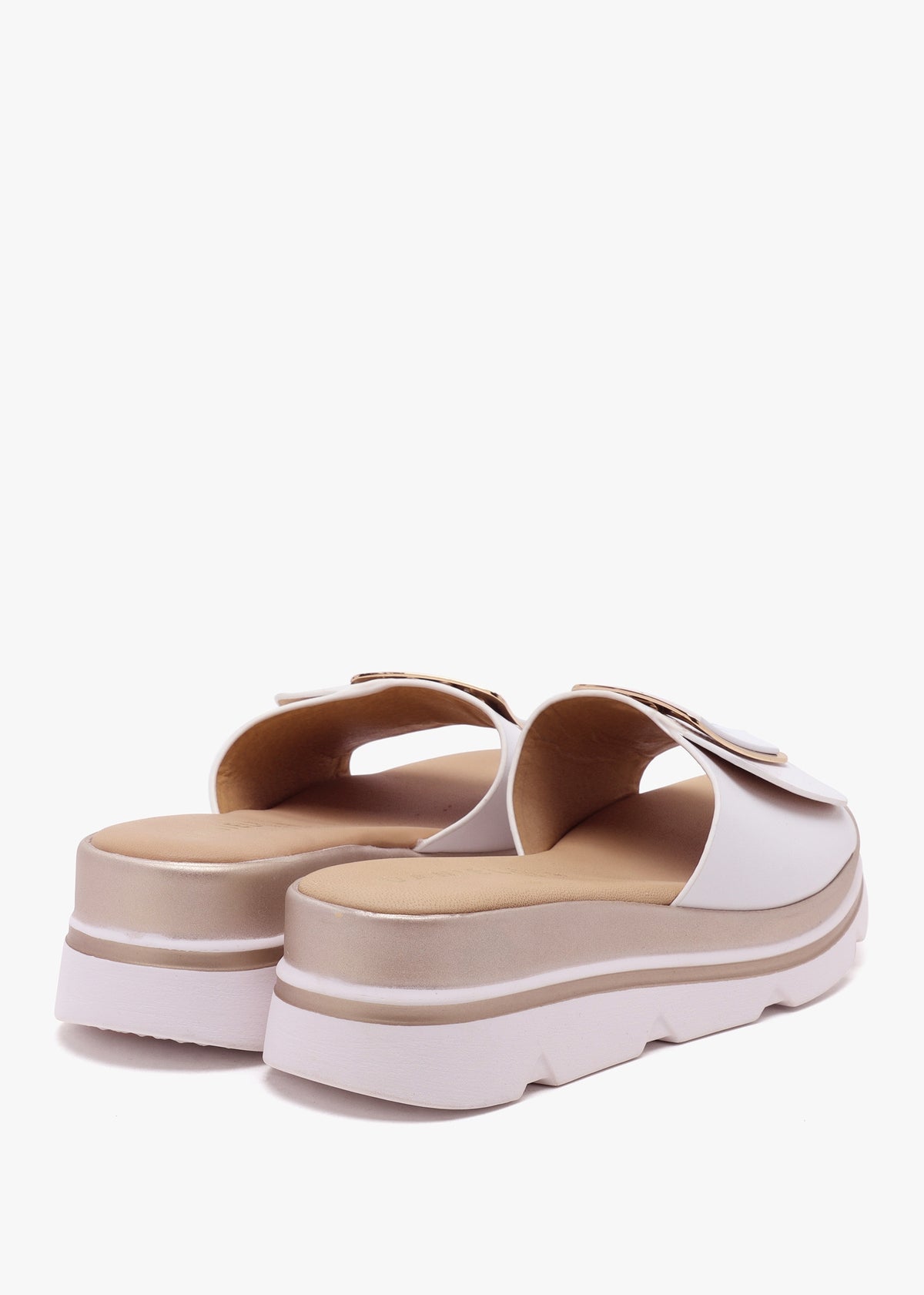 Rebuck White Leather Buckle Detail Mules