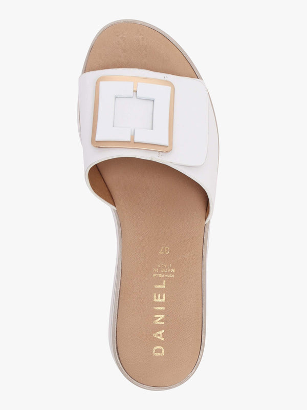 Rebuck White Leather Buckle Detail Mules