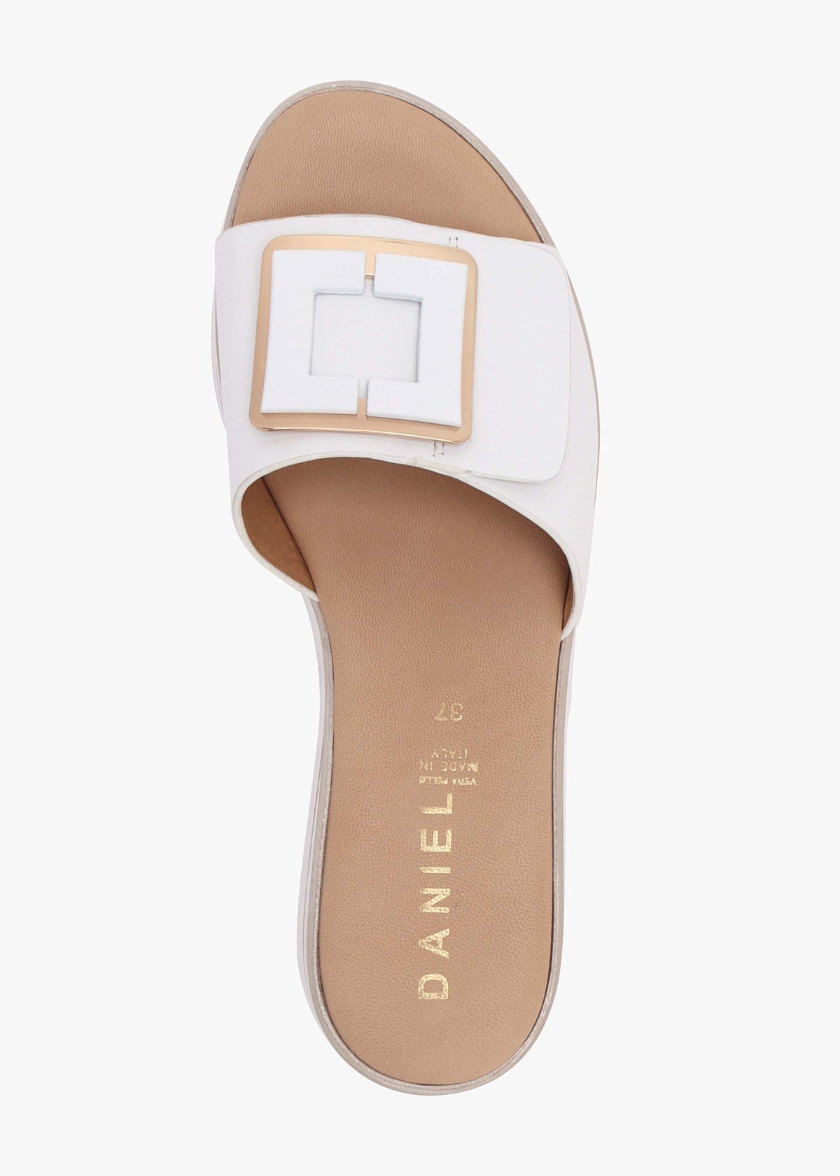 Rebuck White Leather Buckle Detail Mules