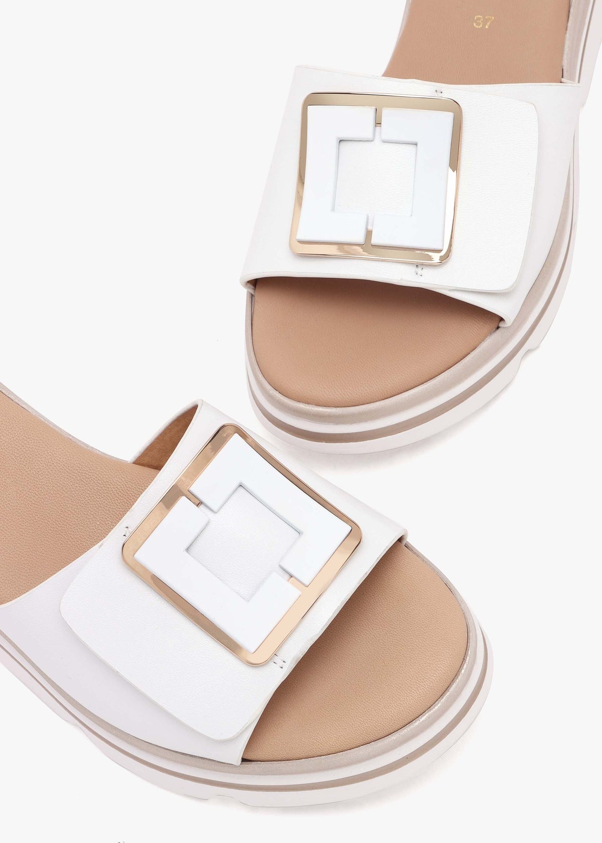 Rebuck White Leather Buckle Detail Mules