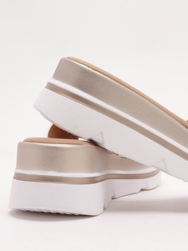 Rebuck White Leather Buckle Detail Mules