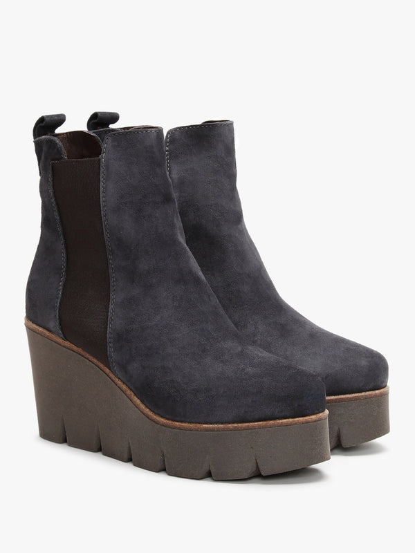 Alpaca Navy Suede Wedge Ankle Boots