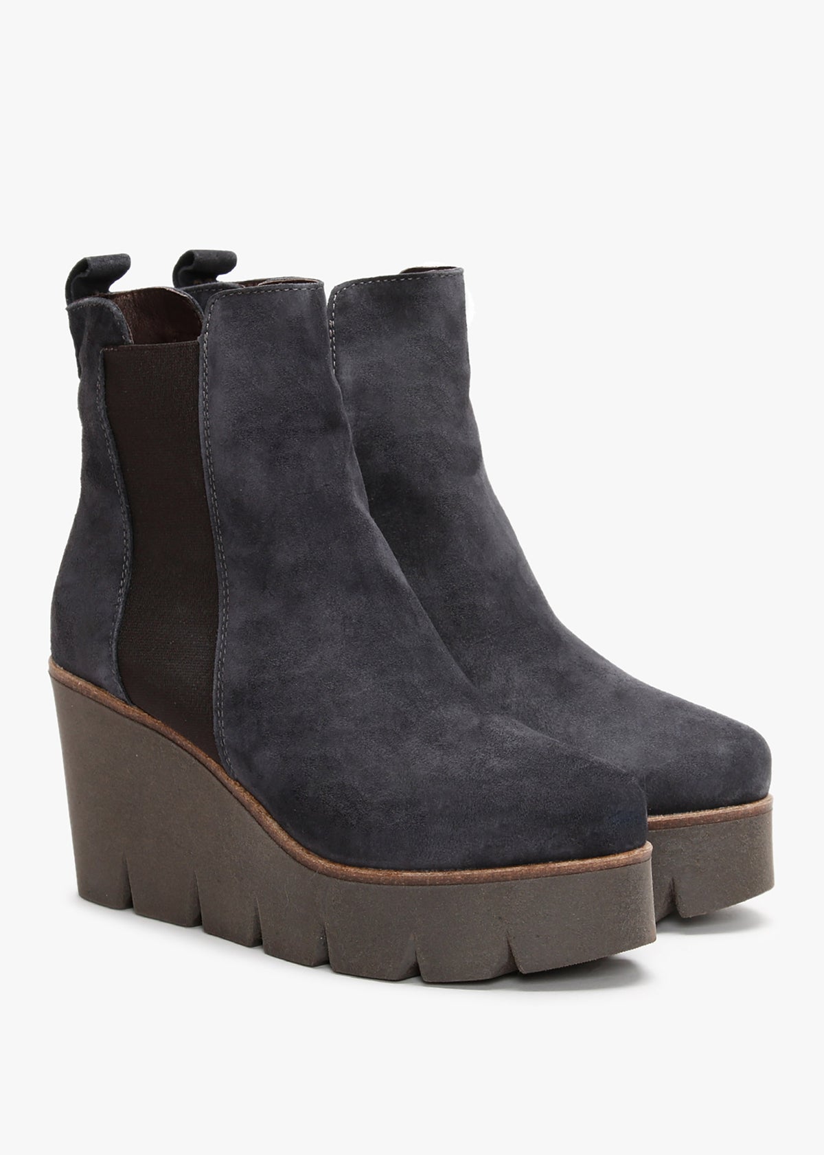 Alpaca Navy Suede Wedge Ankle Boots