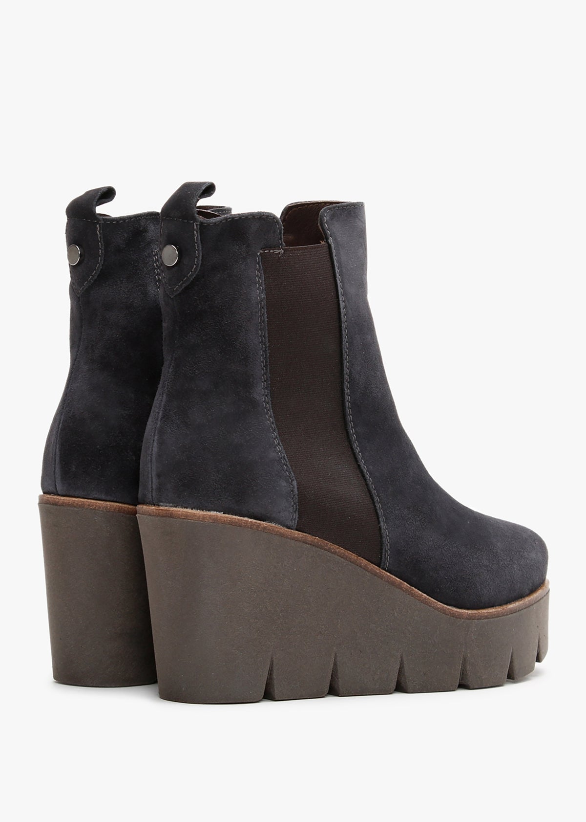Alpaca Navy Suede Wedge Ankle Boots