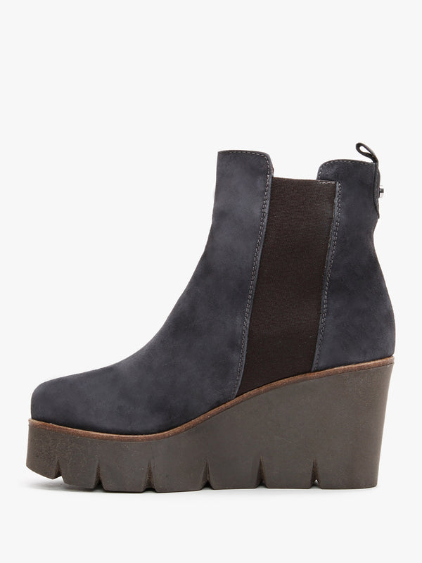 Alpaca Navy Suede Wedge Ankle Boots