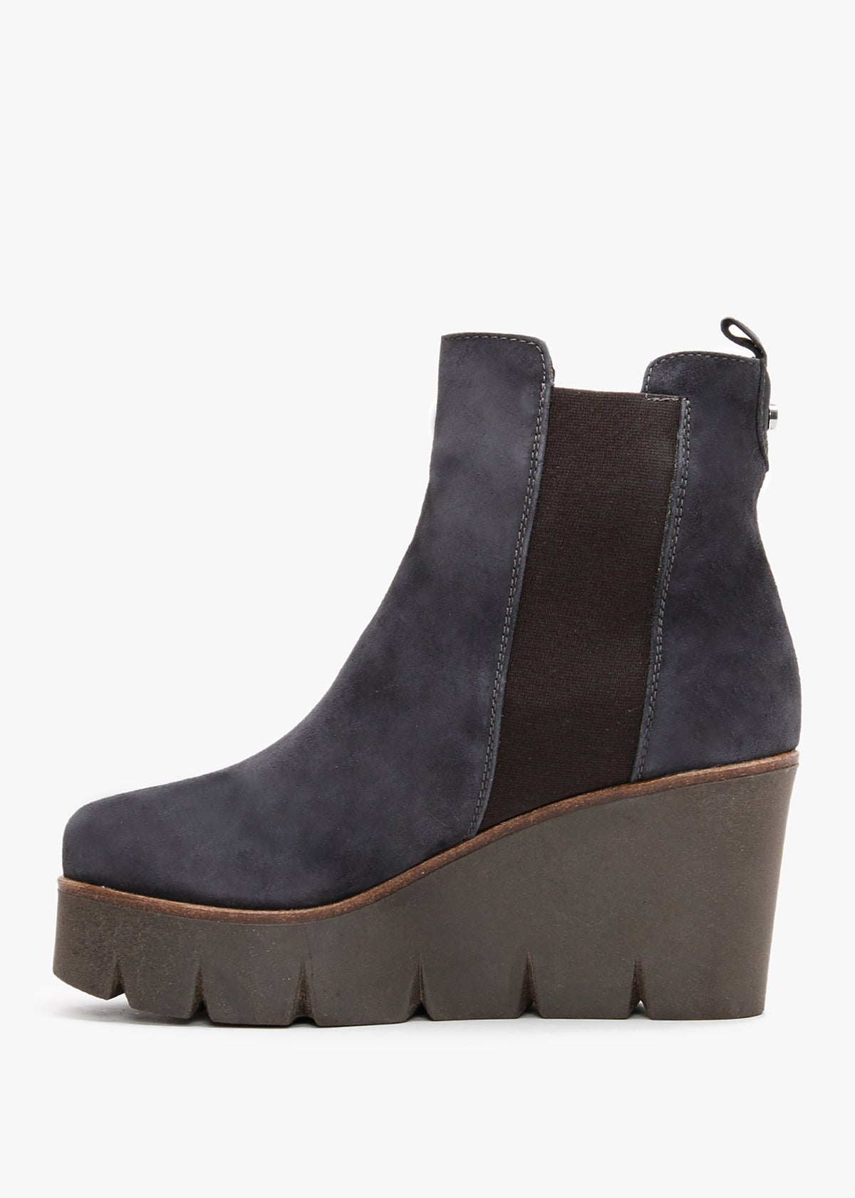 Alpaca Navy Suede Wedge Ankle Boots