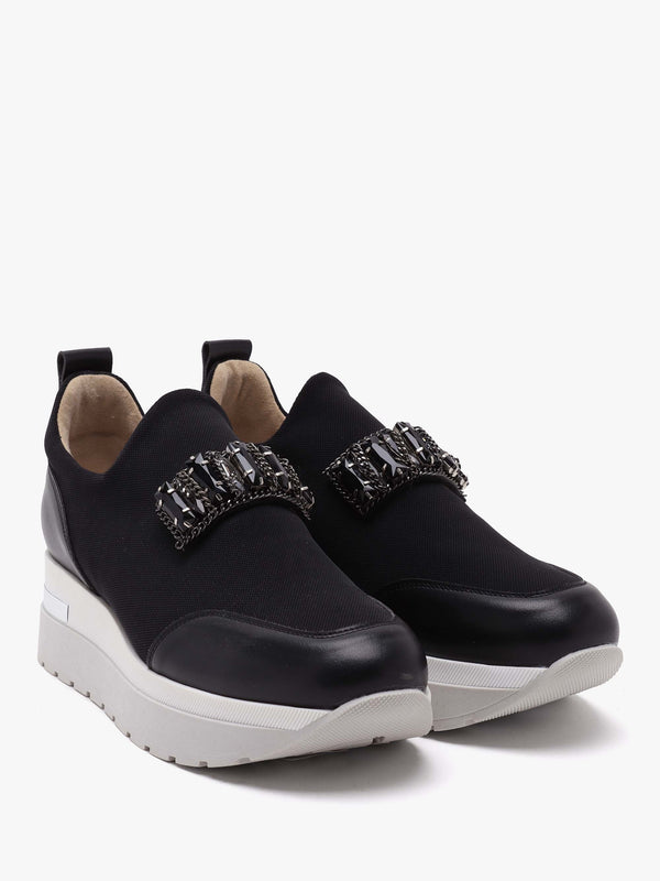 Carnation Black Jewelled Slip On Slab Trainers