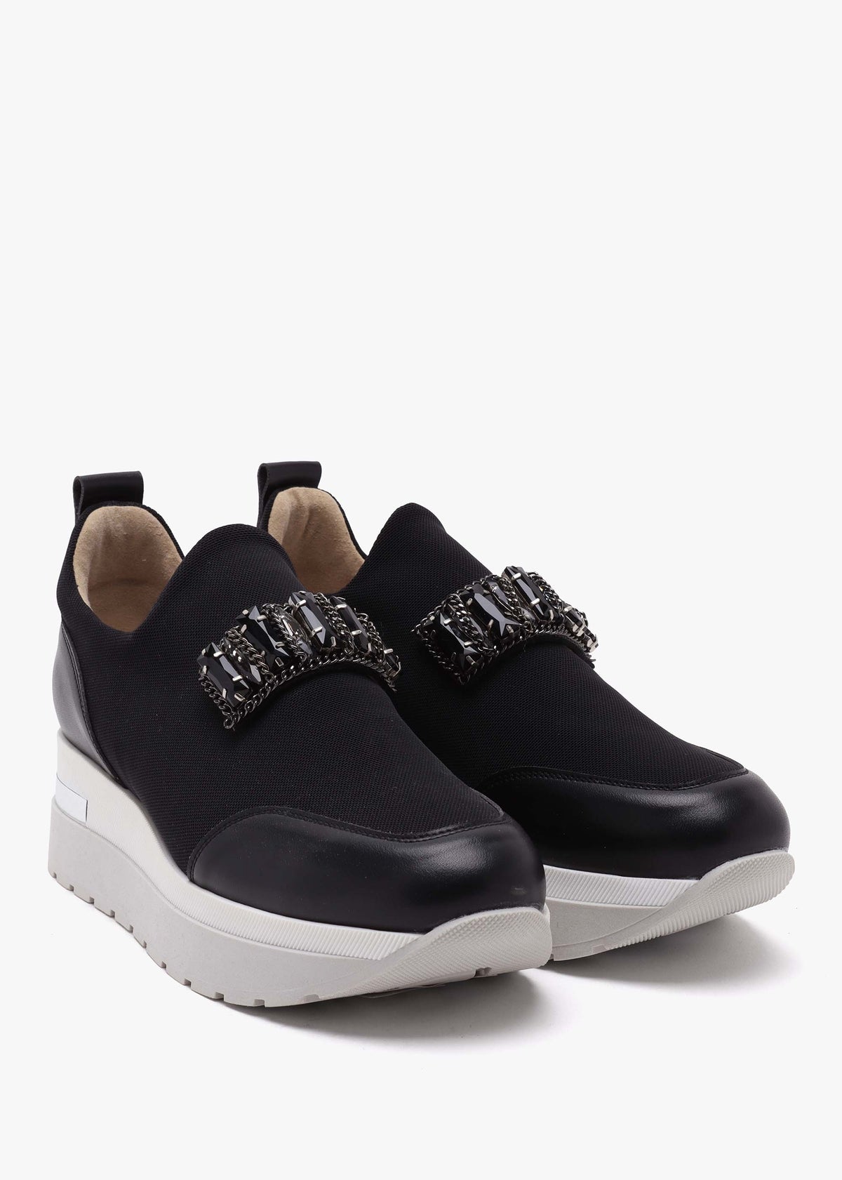 Carnation Black Jewelled Slip On Slab Trainers