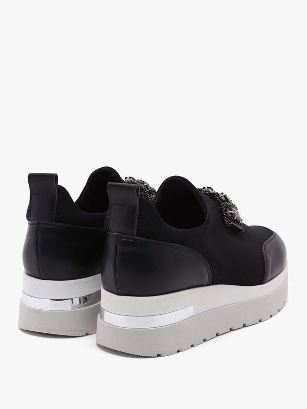 Carnation Black Jewelled Slip On Slab Trainers