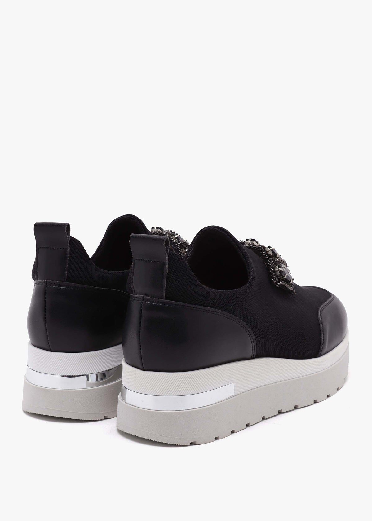 Carnation Black Jewelled Slip On Slab Trainers