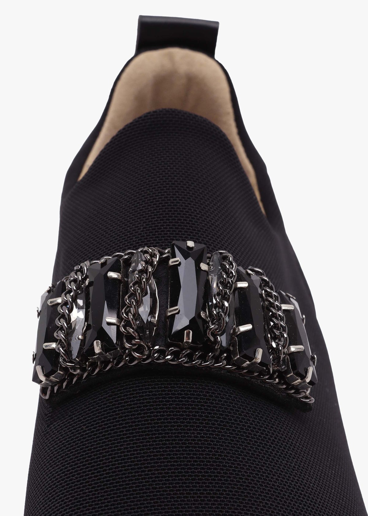 Carnation Black Jewelled Slip On Slab Trainers