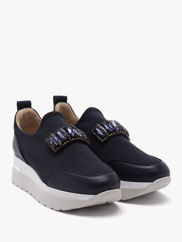 Carnation Navy Jewelled Slip On Slab Trainers