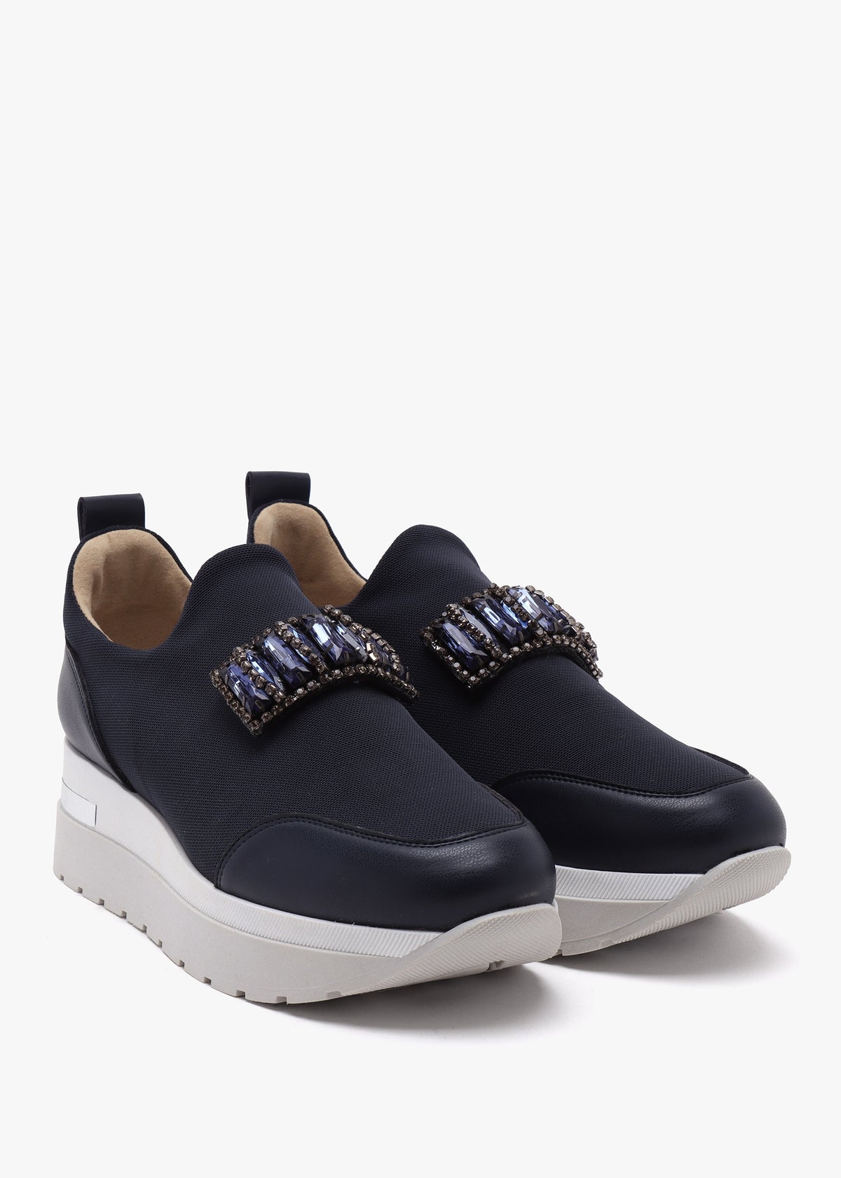 Carnation Navy Jewelled Slip On Slab Trainers