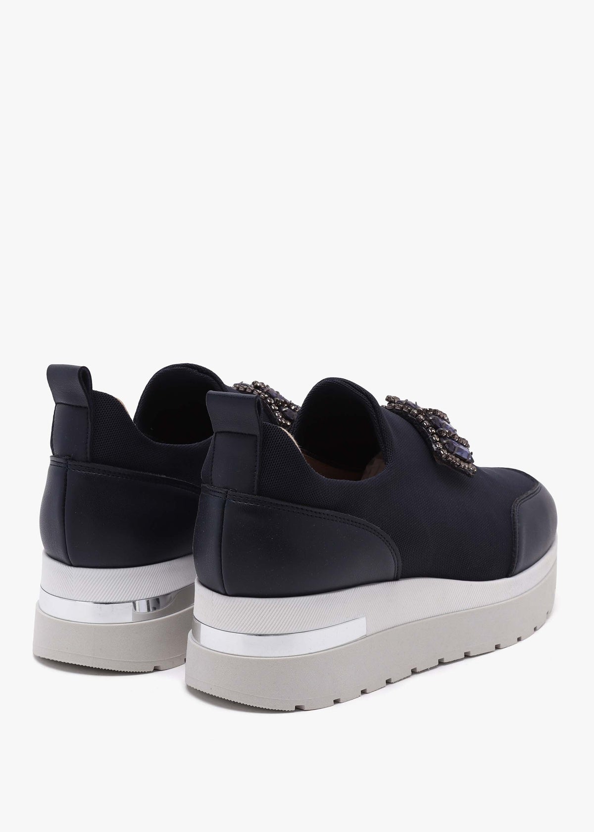 Carnation Navy Jewelled Slip On Slab Trainers