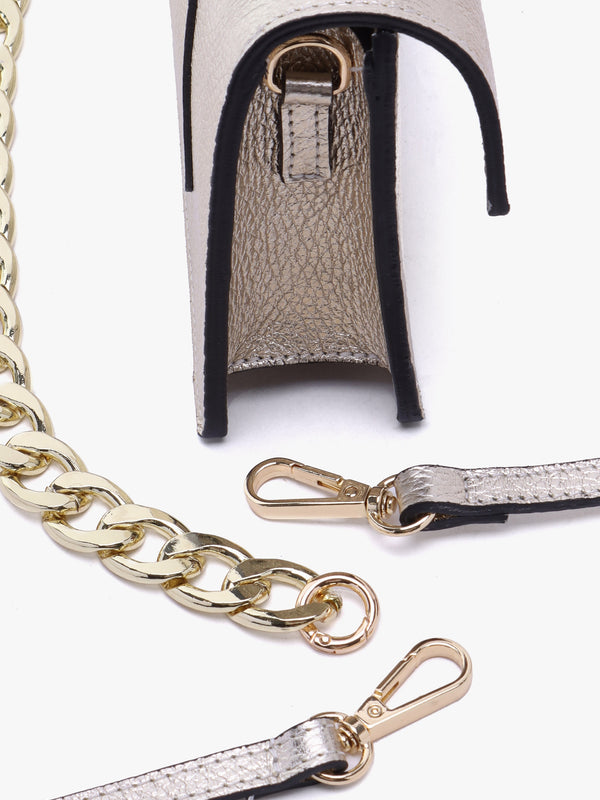 Lara Gold Leather Chain Strap Bag