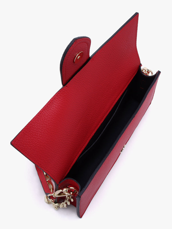 Lara Red Leather Chain Strap Bag