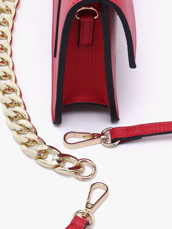Lara Red Leather Chain Strap Bag