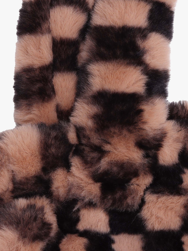 Large Checked Black & Tan Faux Fur Shopper Bag
