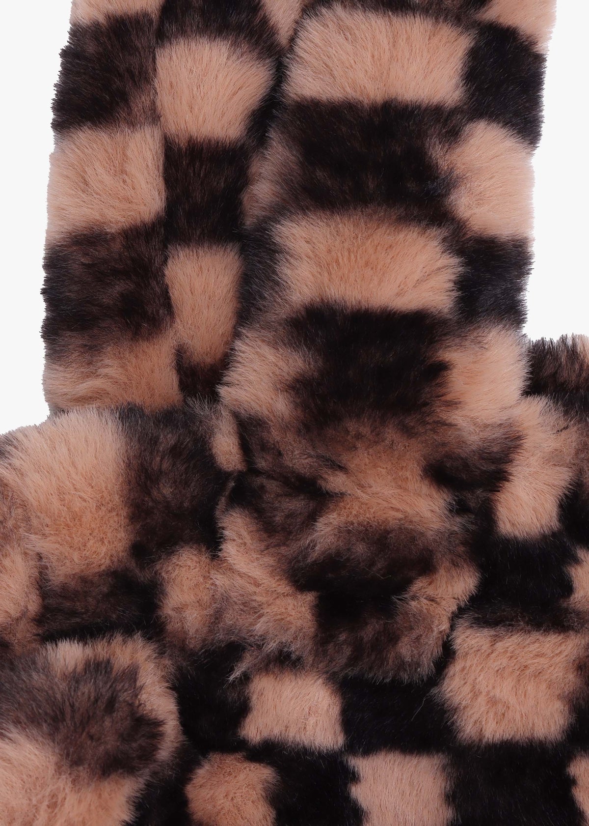 Large Checked Black & Tan Faux Fur Shopper Bag