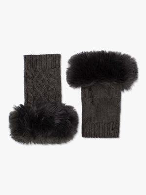 Grey Faux Fur Fingerless Gloves