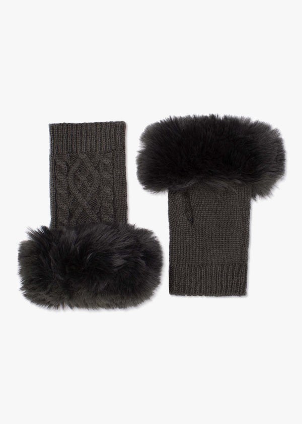 Grey Faux Fur Fingerless Gloves
