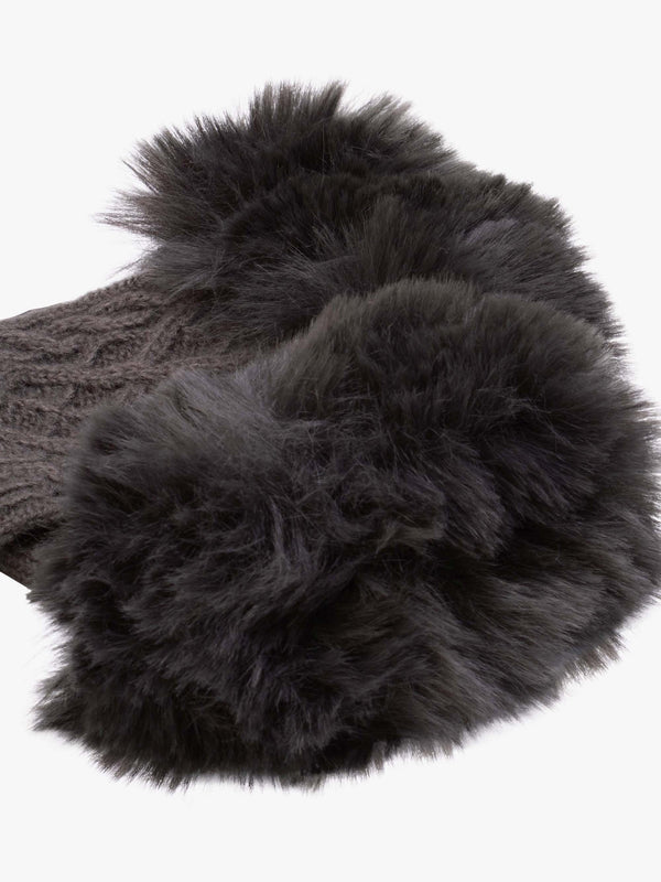Grey Faux Fur Fingerless Gloves