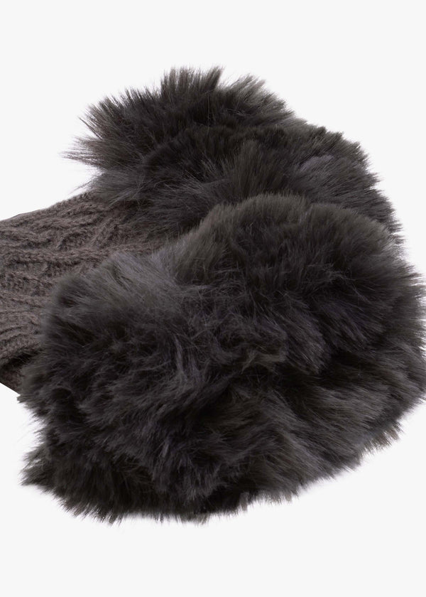 Grey Faux Fur Fingerless Gloves