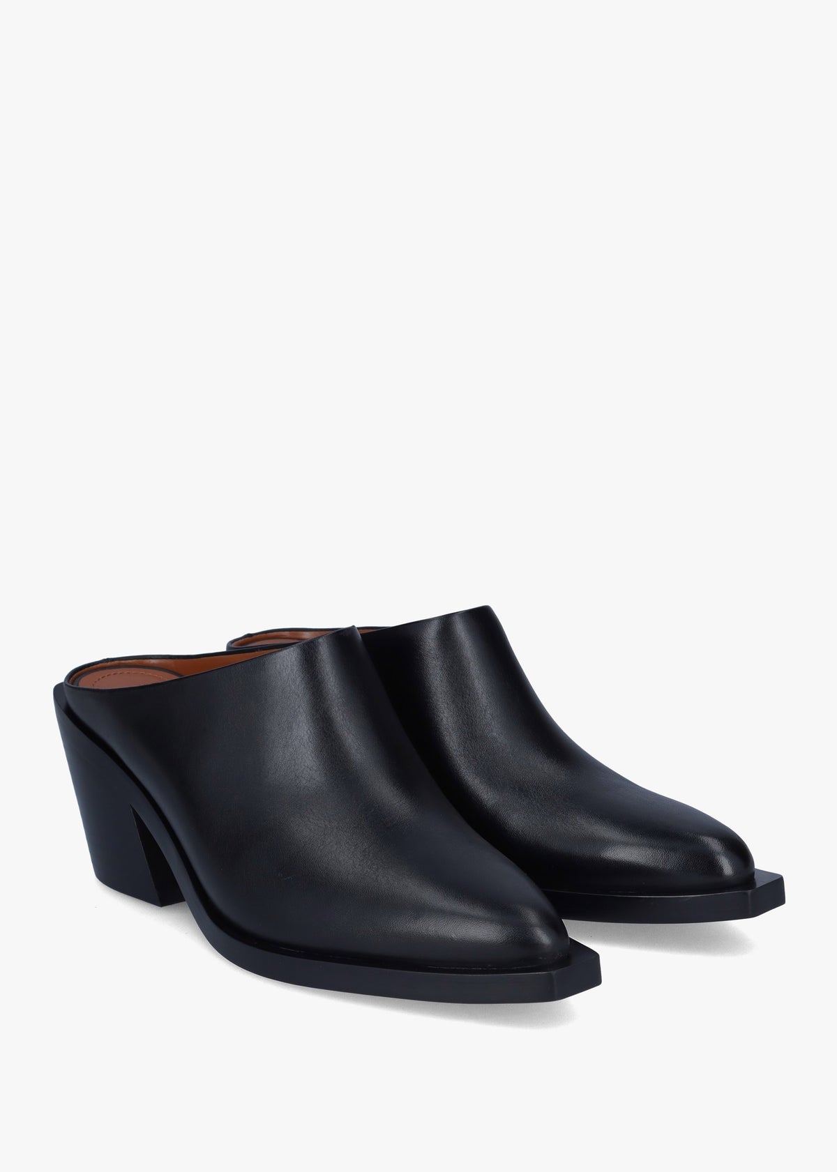 Paloma Black Leather Western Block Heel Backless Mules