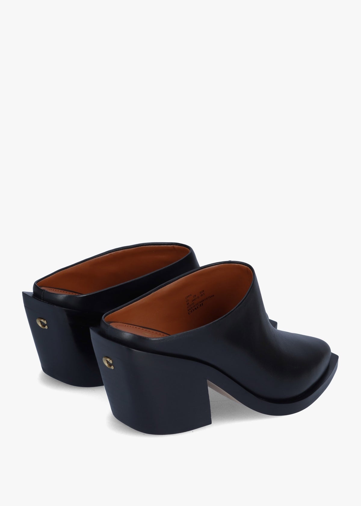 Paloma Black Leather Western Block Heel Backless Mules