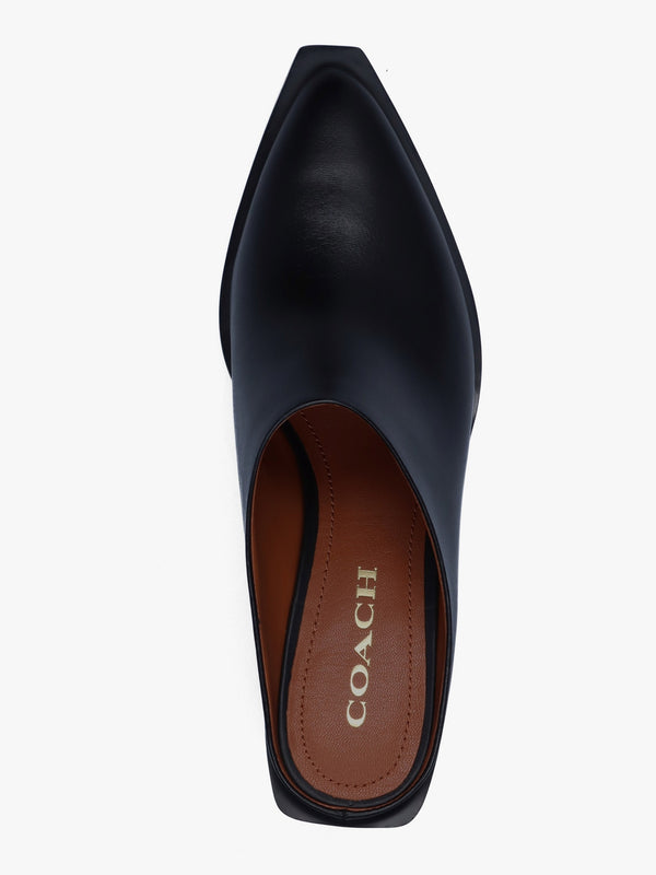 Paloma Black Leather Western Block Heel Backless Mules