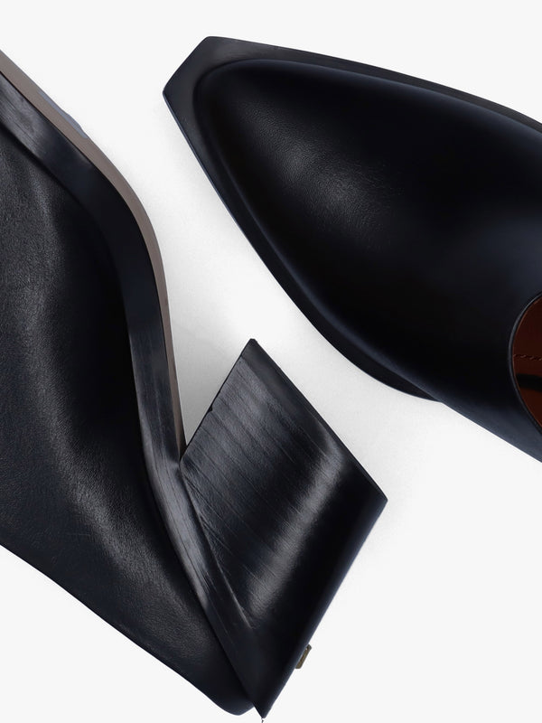 Paloma Black Leather Western Block Heel Backless Mules
