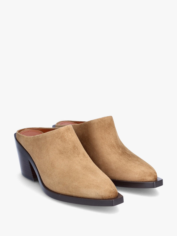 Paloma Coconut Suede Western Block Heel Backless Mules