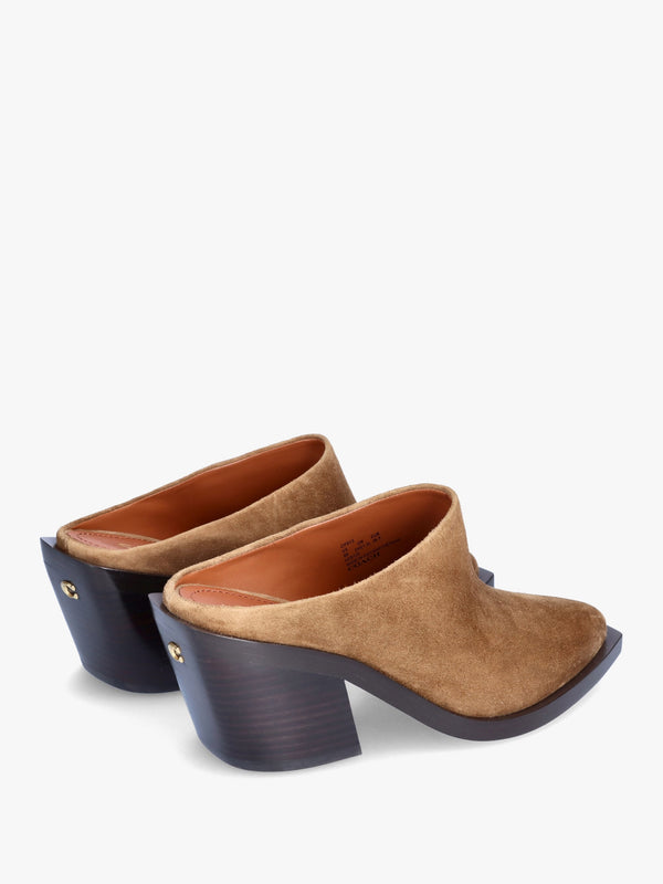 Paloma Coconut Suede Western Block Heel Backless Mules